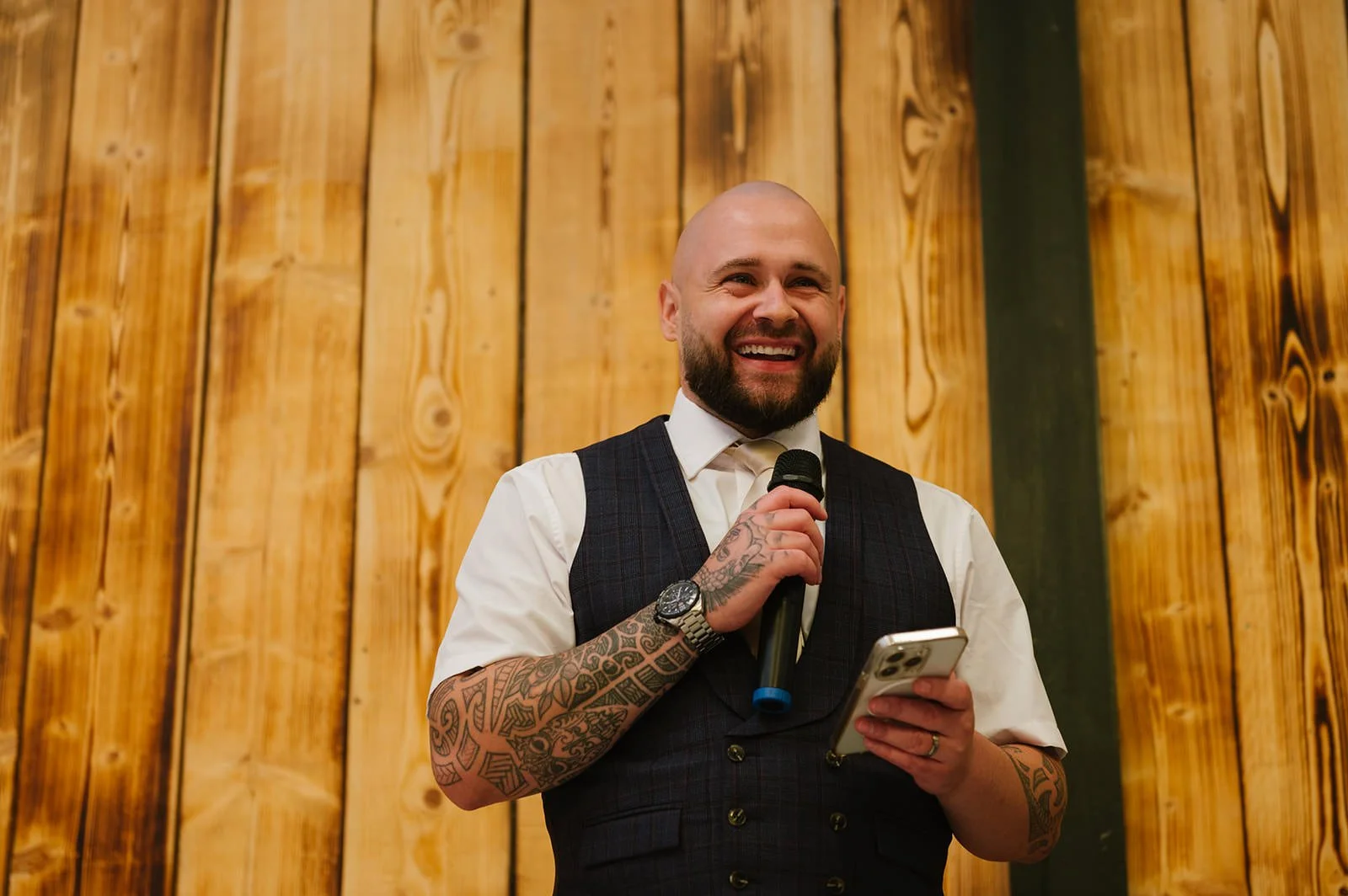 Emotional wedding speeches inside Bilston Brook Barn