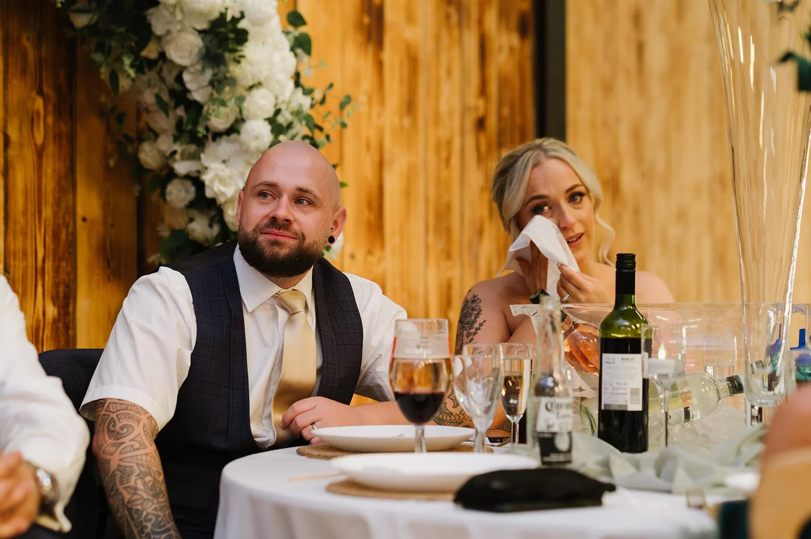 Emotional wedding speeches inside Bilston Brook Barn