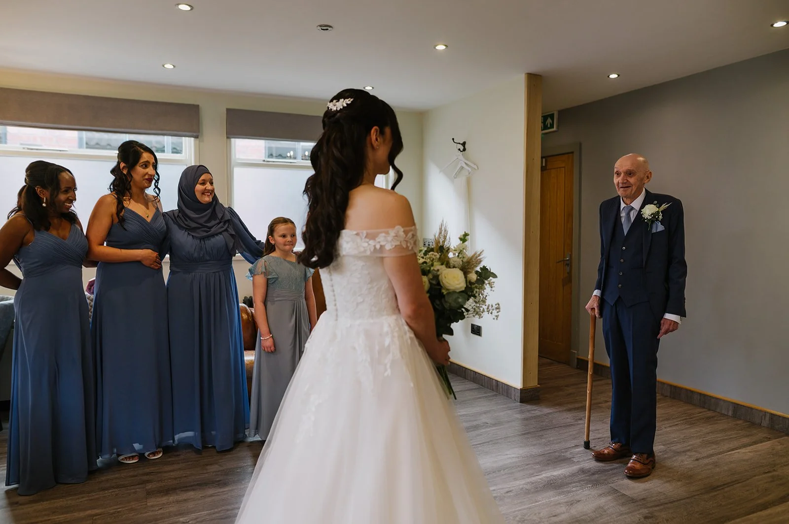 First look with dad at barn wedding