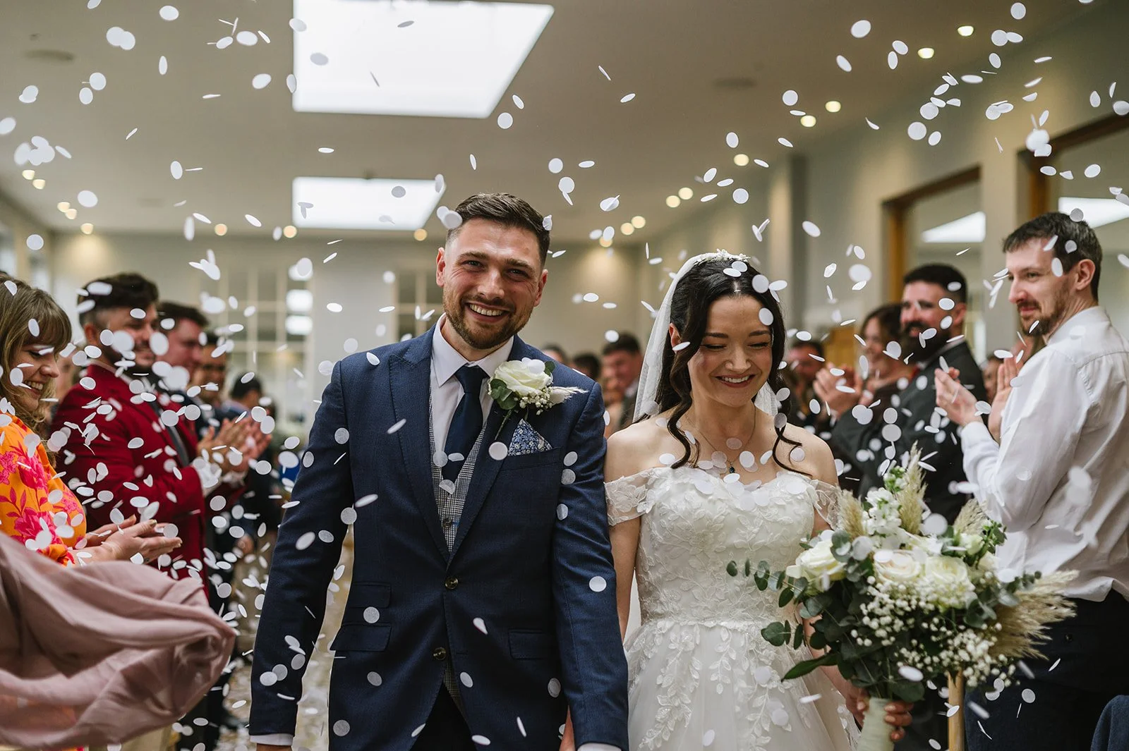 Indoor confetti moment at Bredenbury Court Barns
