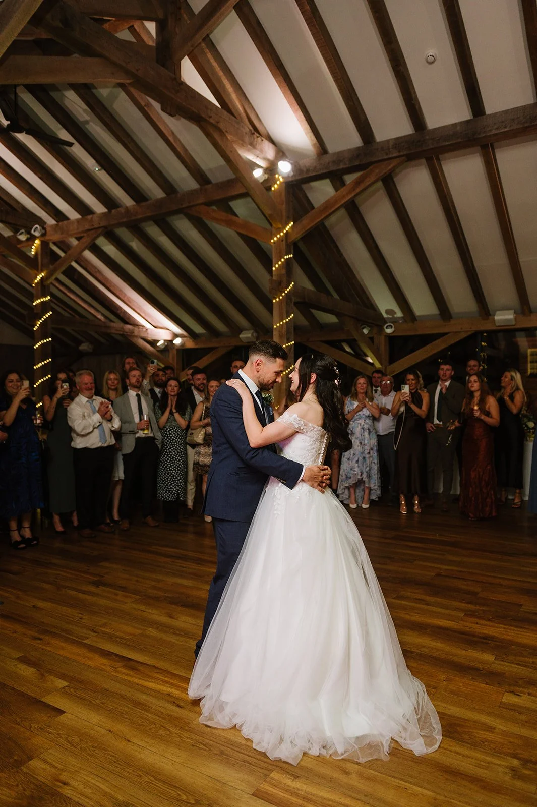First dance with DJ and sax at barn wedding