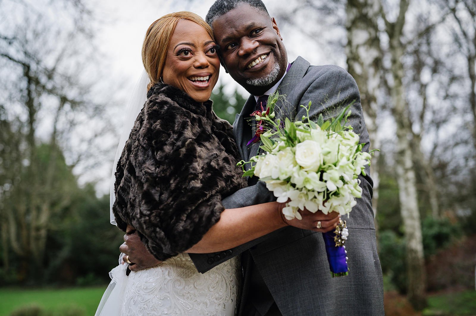 Couple portraits in gardens at Edgbaston Park Hotel
