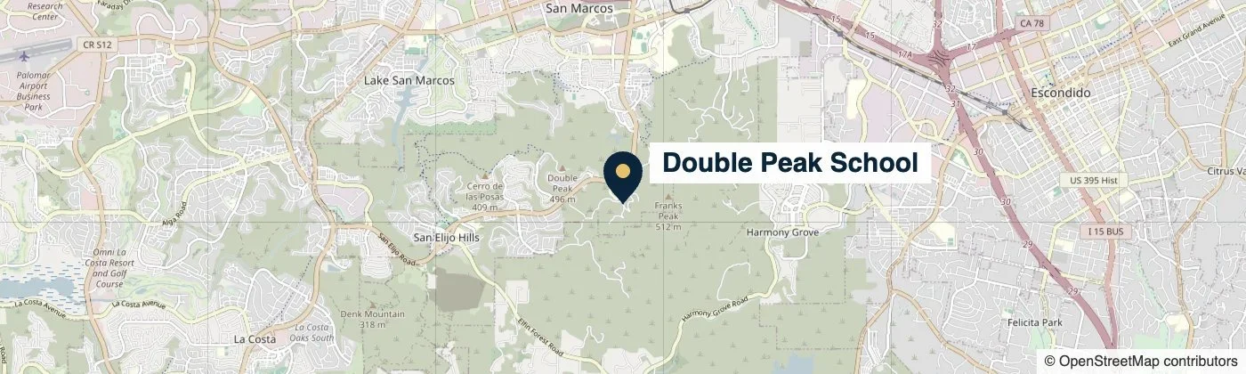 Map showing The Hills Community Church at Double Peak School, 111 San Elijo Road, San Marcos, CA