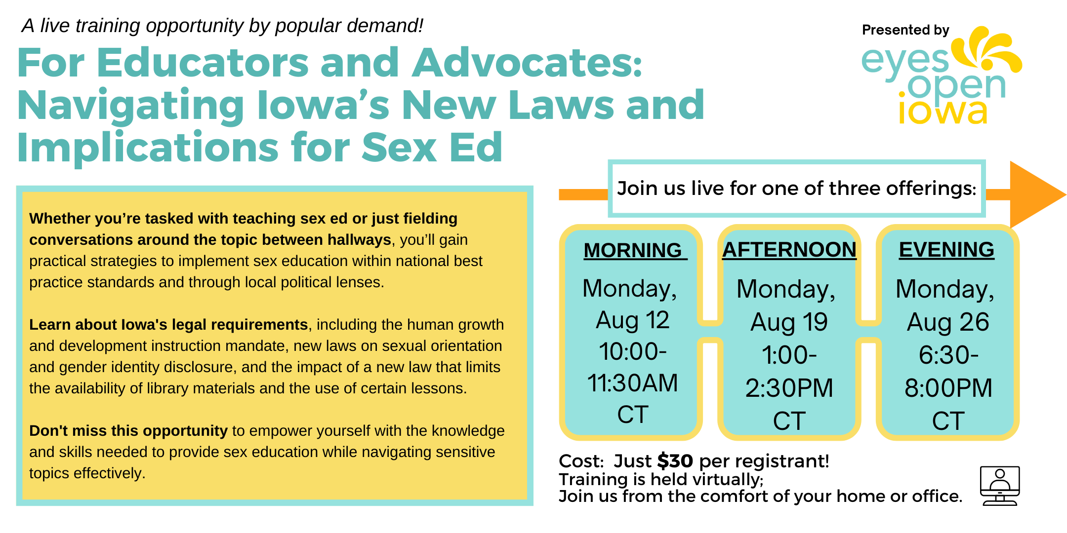 For Educators and Advocates: Navigating Iowa’s New Laws and Implications for Sex Ed: Morning Offering