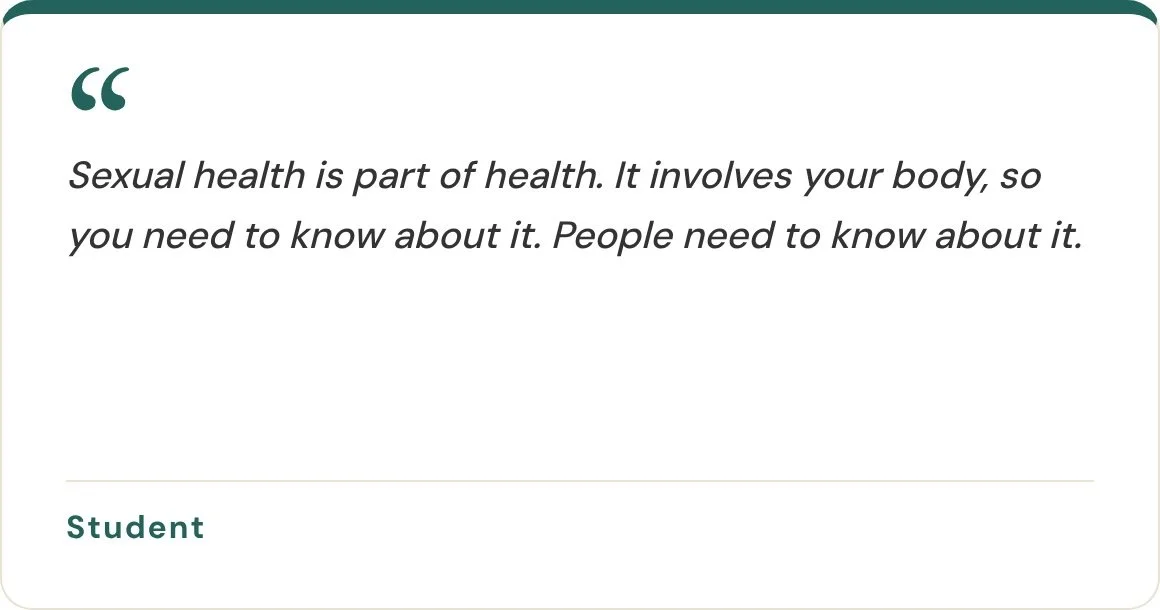 A student says sexual health is part of health, and people need to know about it.