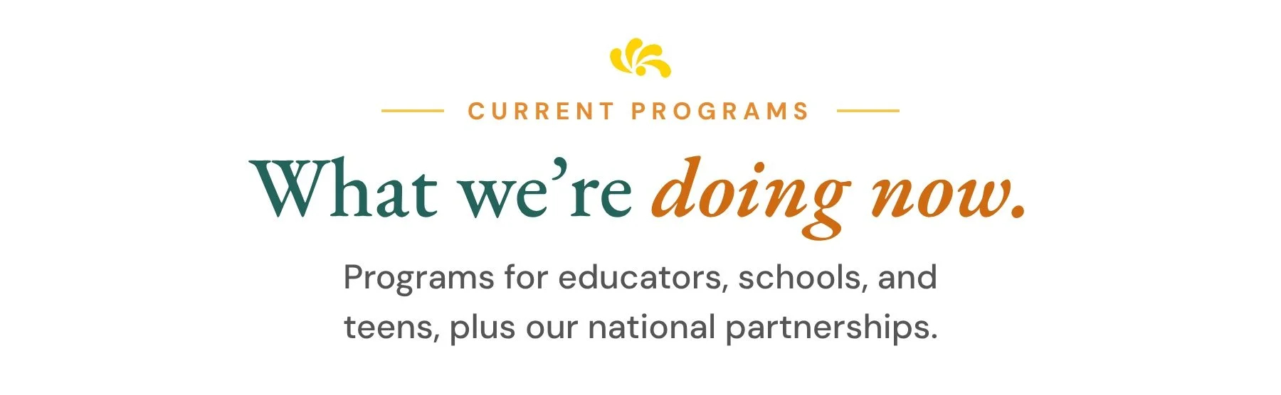Current programs for educators, schools, and teens.
