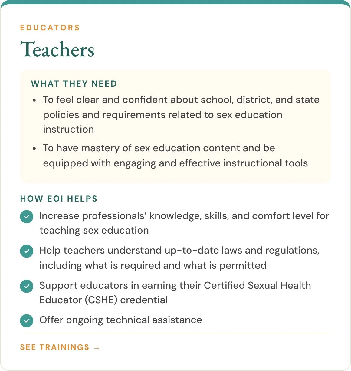 For teachers: sex ed training, up-to-date Iowa law guidance, CSHE certification, and ongoing technical assistance.