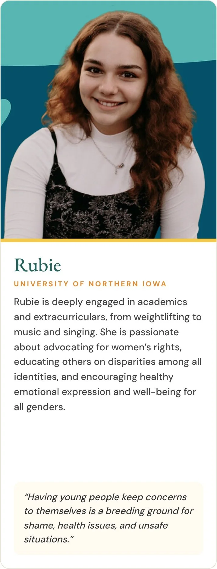 Rubie, Youth Advisory Cohort member, University of Northern Iowa