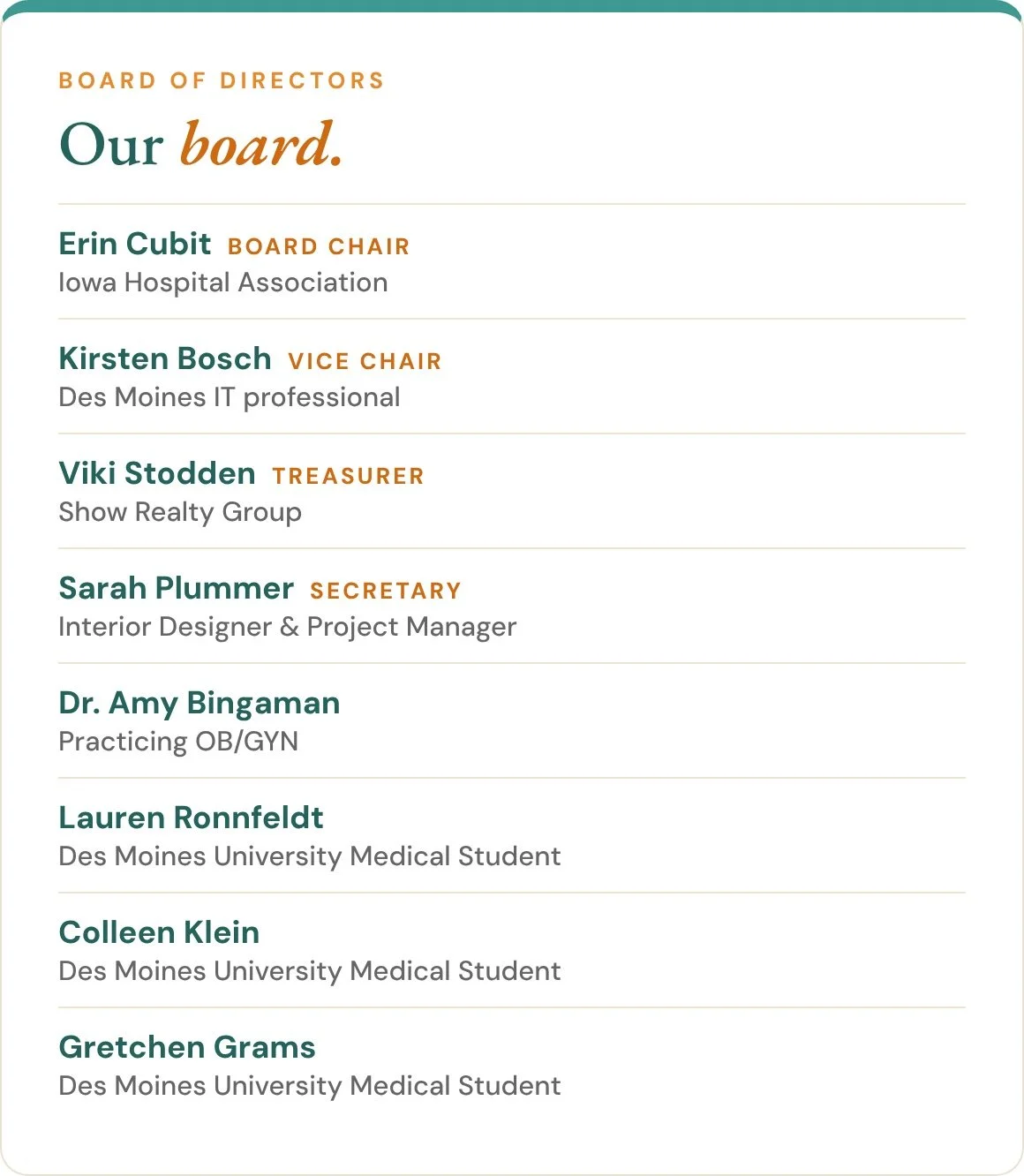 EyesOpenIowa Board of Directors, chaired by Erin Cubit of the Iowa Hospital Association.