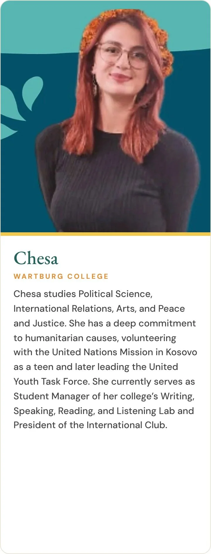 Chesa, Youth Advisory Cohort member, Wartburg College