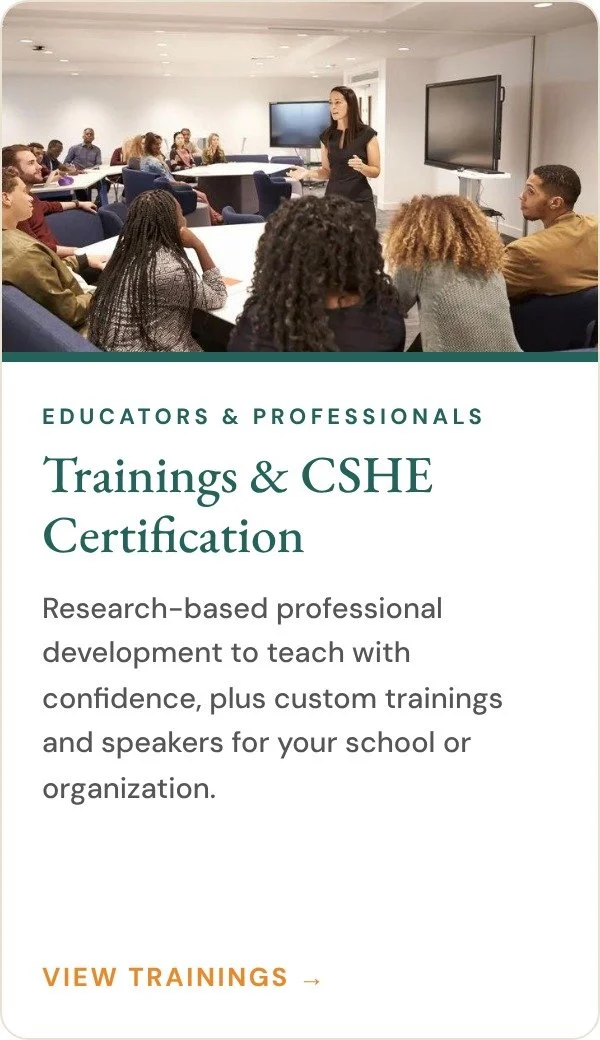 Educator leading a professional training. Trainings and CSHE Certification for educators and professionals. View trainings.