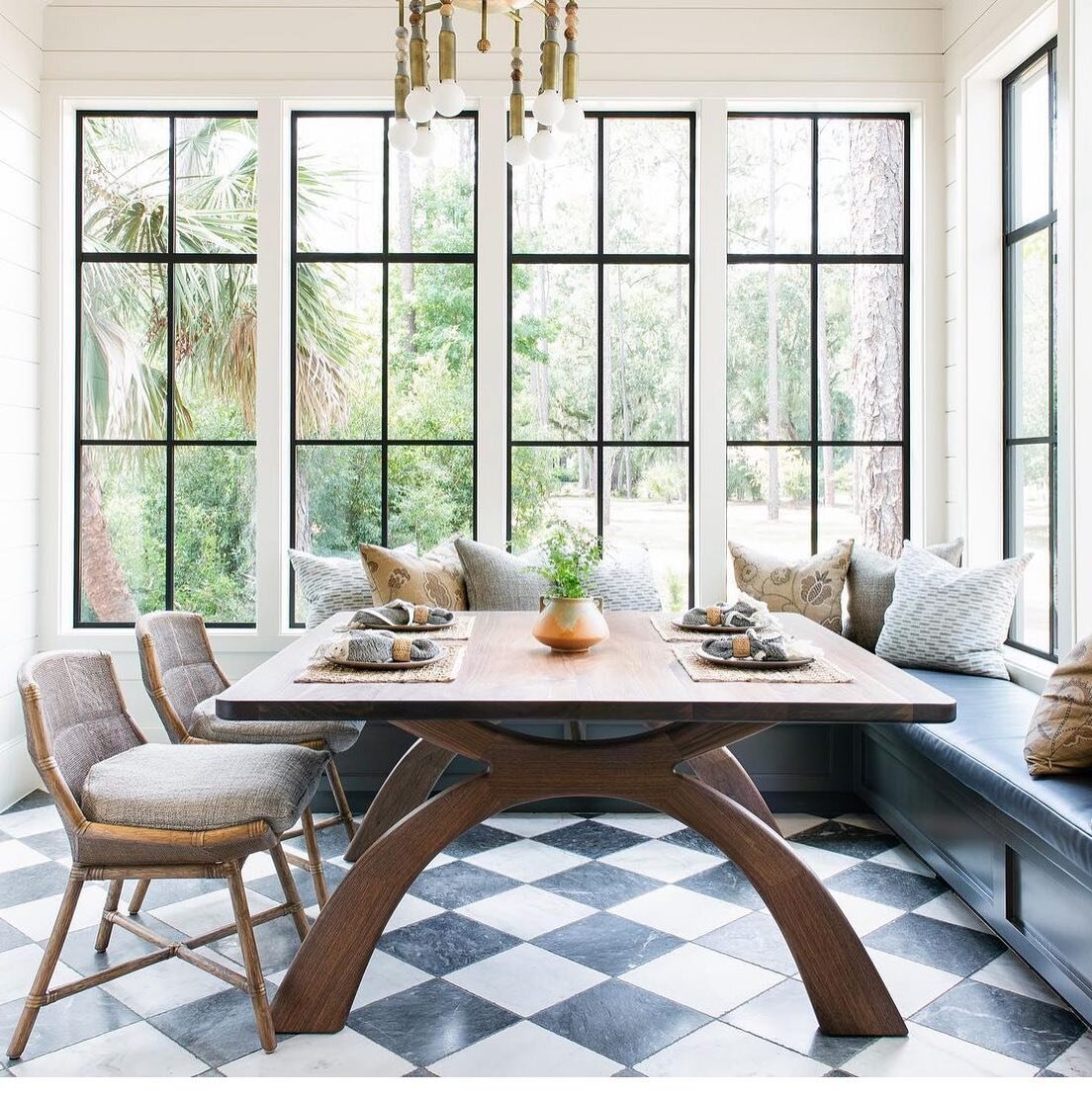 Repost from @cortneybishopdesign  Beautiful breakfast nook!! Gorgeous table by @jacobmaydesign Photo by @kcharlottephoto