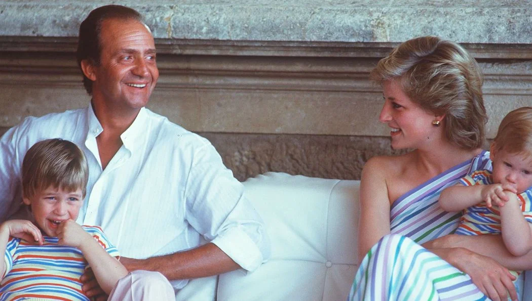 Juan Carlos, king of Spain, and Diana with William and Harry in Mallorca