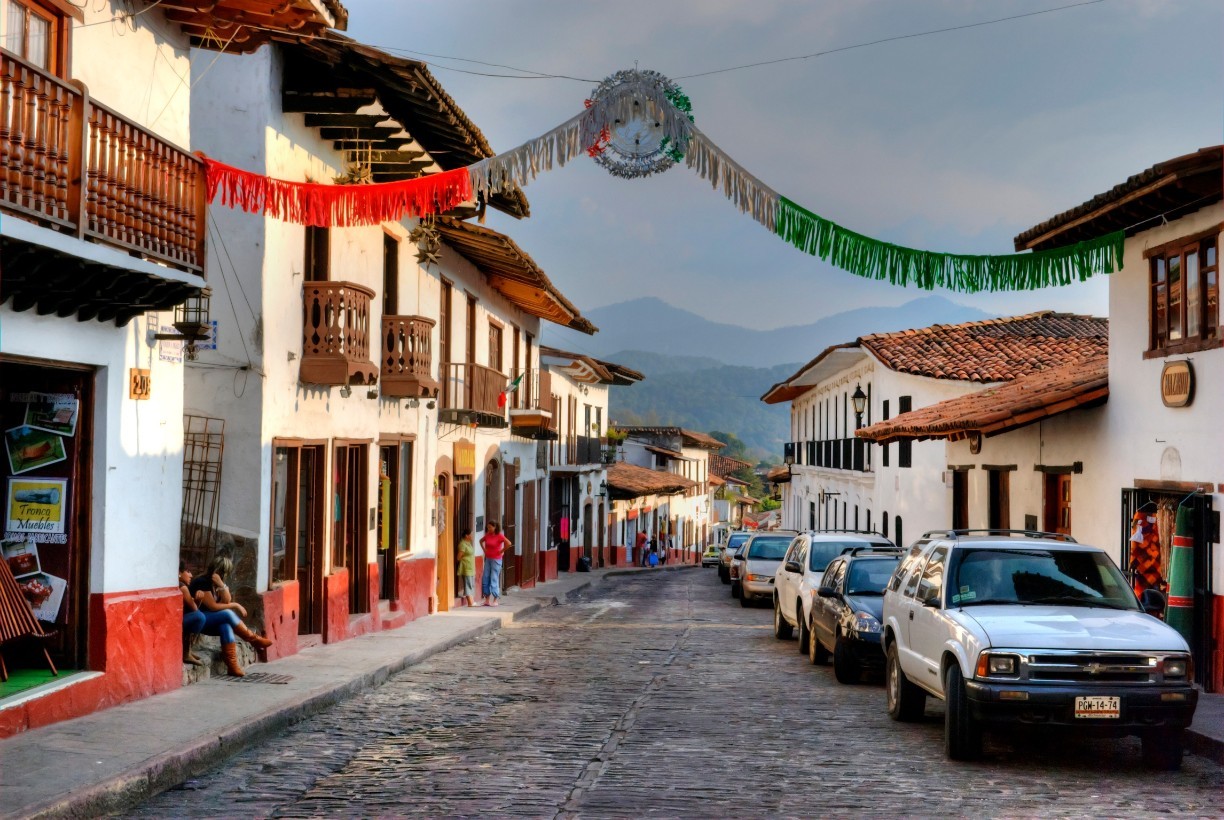 Valle De Bravo Street with Mexican Decoration