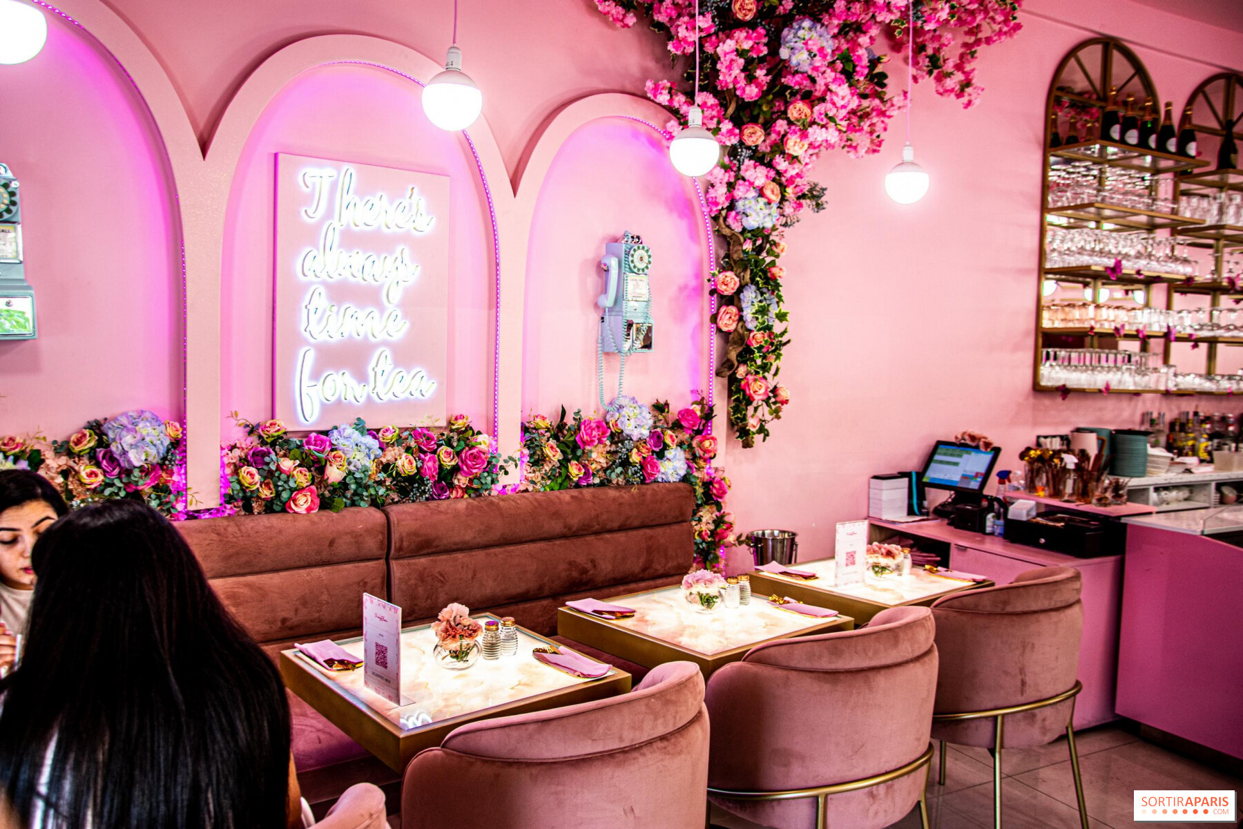 Pinky bloom restaurant velvet seating area