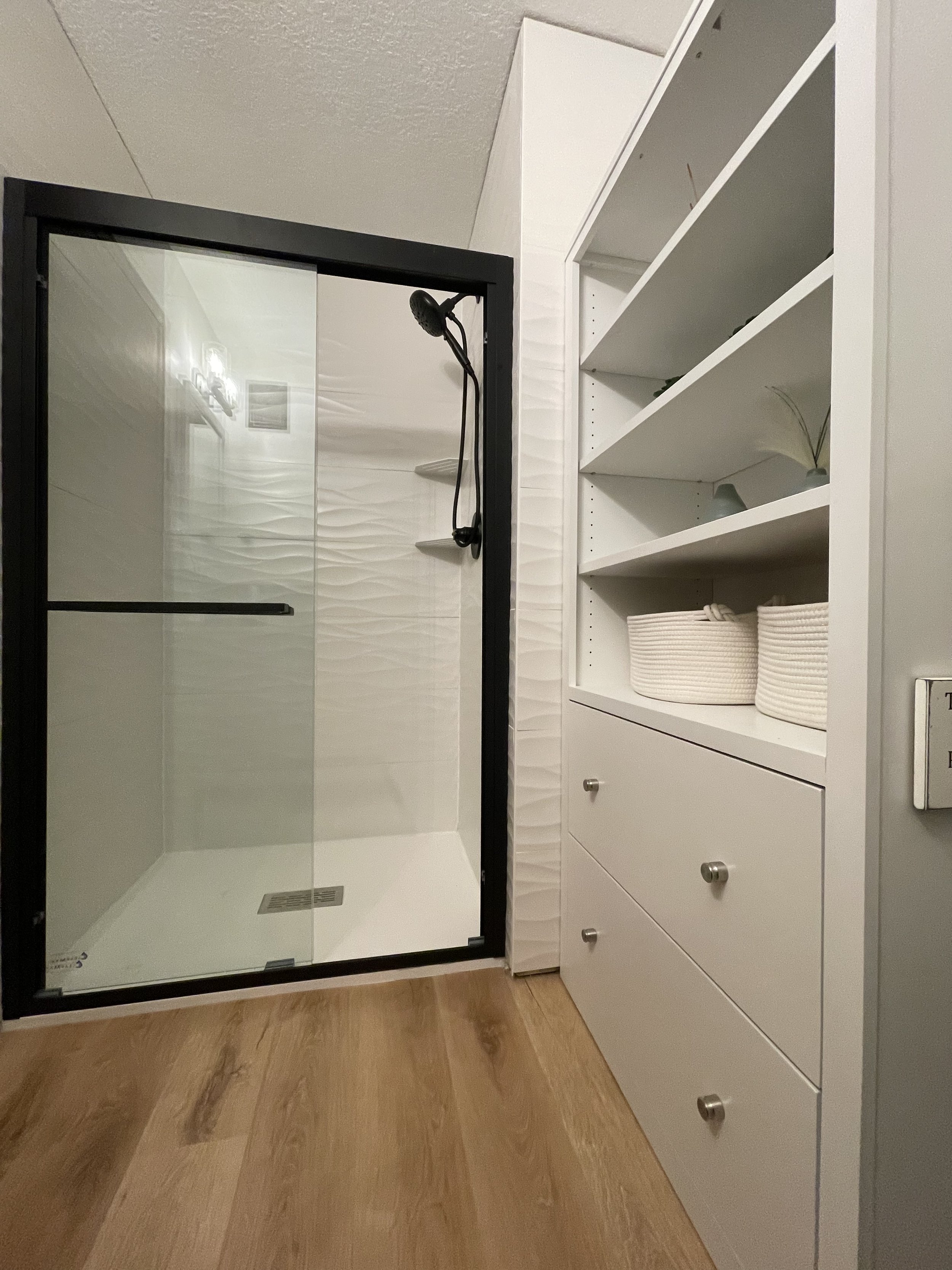 Custom spa-like wave tile shower