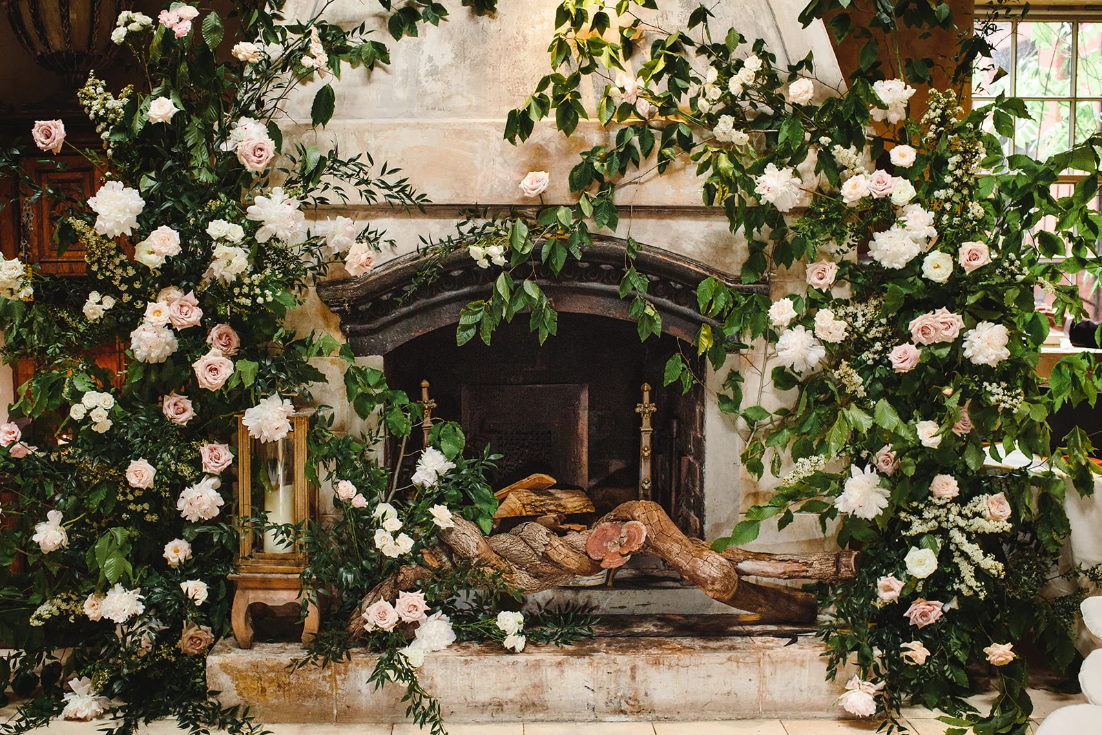 fireplace-floral-arrangement-pink-bowtie-nyc-ct.jpg