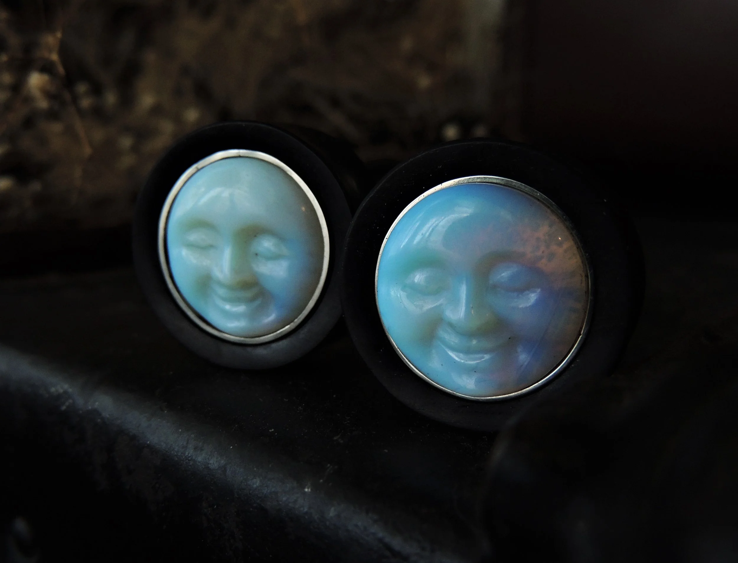 Ebony and Opalite moon plugs