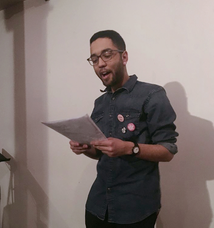 Preforming at Big Words, Etc. , April 2018. (Photo: Stacey Khan)