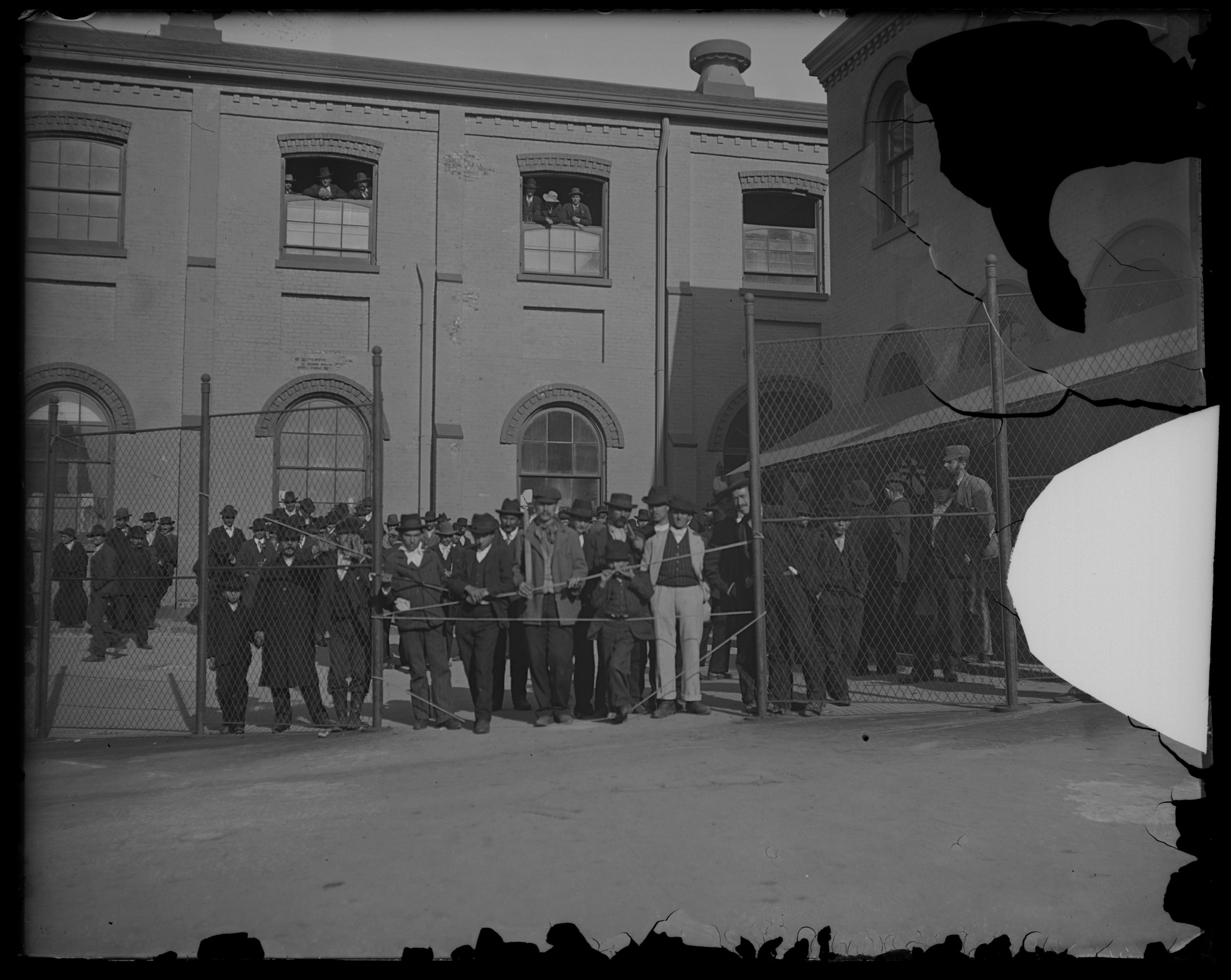 Men and boys detained at the Quarantine Station on Hoffman Island, ca. 1901.