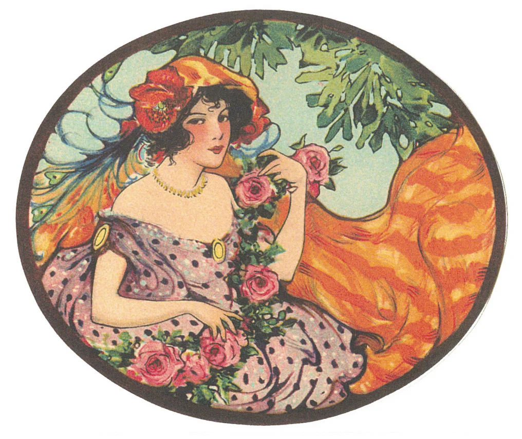 Flowers with woman, vintage label.jpg