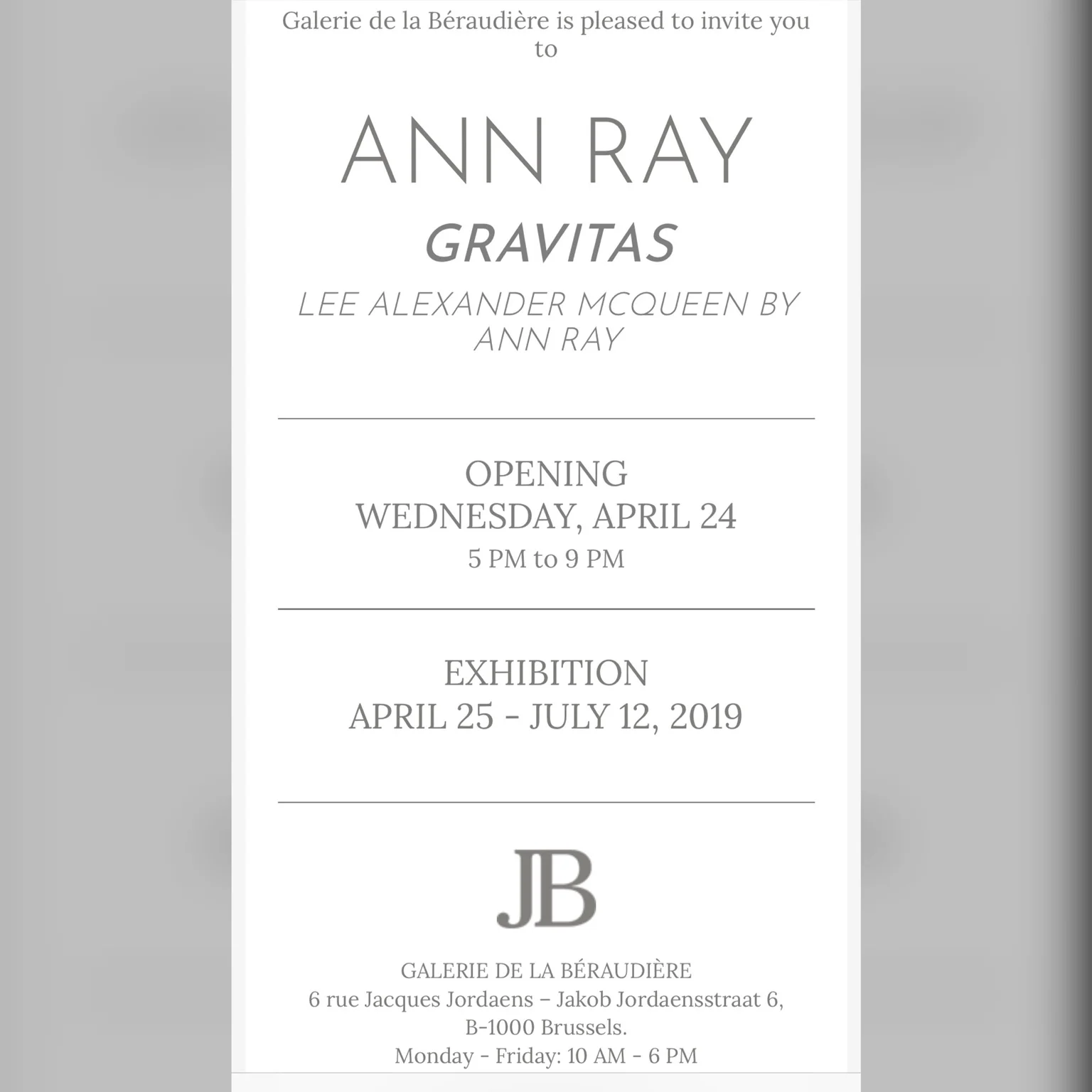 "GRAVITAS" New Exhibition in Brussels