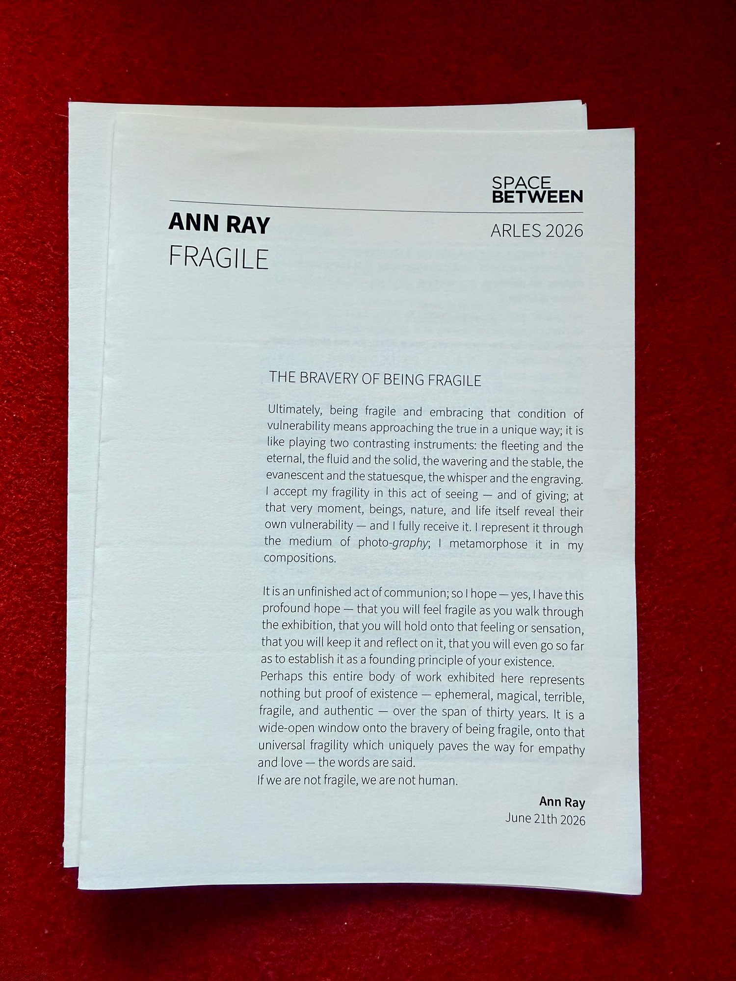Exposition FRAGILE 2026 - Space Between Galerie, Arles,  FR