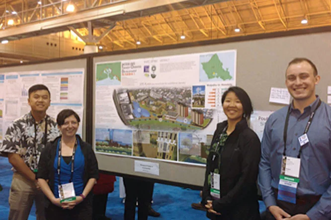 Brandon Soo, MURP 2018; Amanda Rothschild, Current Student; Laura Mo, MURP 2018; and Bear Braich, MURP 2018; in front of their National Award Winning Posters at the APA National Conference in New Orleans.