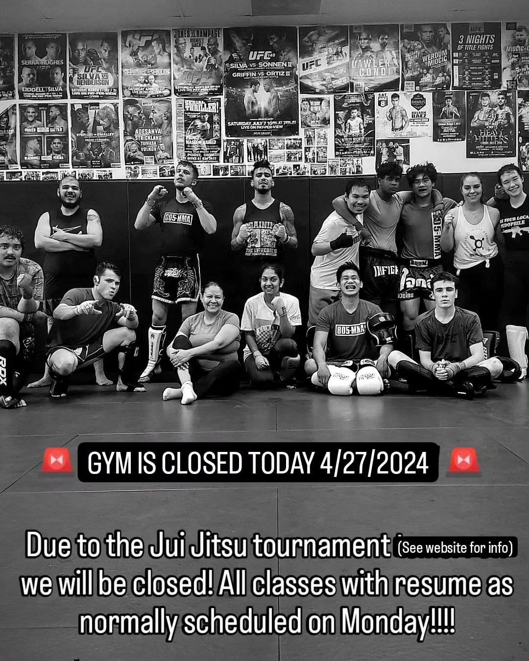🚨GYM is closed today🚨 Wanna support our young athletes, check out our events page on www.805mma.com and you'll find full details of today event!