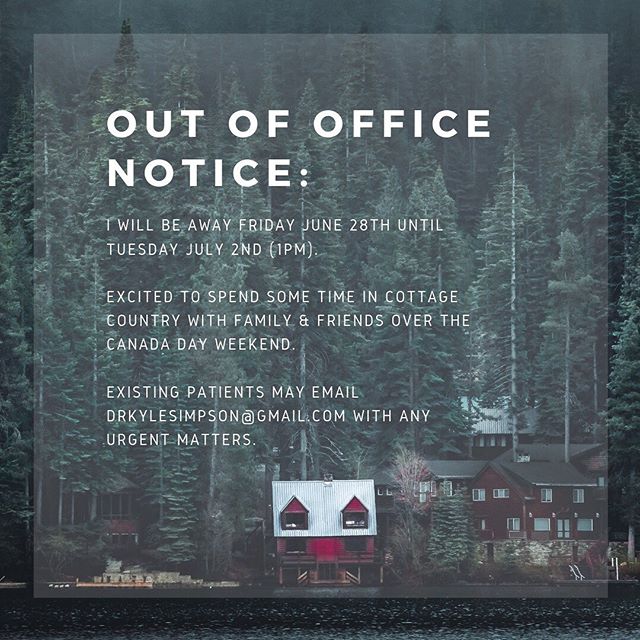 I will be out of office this Friday &ndash; Tuesday (1pm) to recharge the batteries at the cottage.
.
I am looking forward to keeping active with hiking and swimming. What sorts of things do you do to stay active while on vacation?
.
Have a happy and
