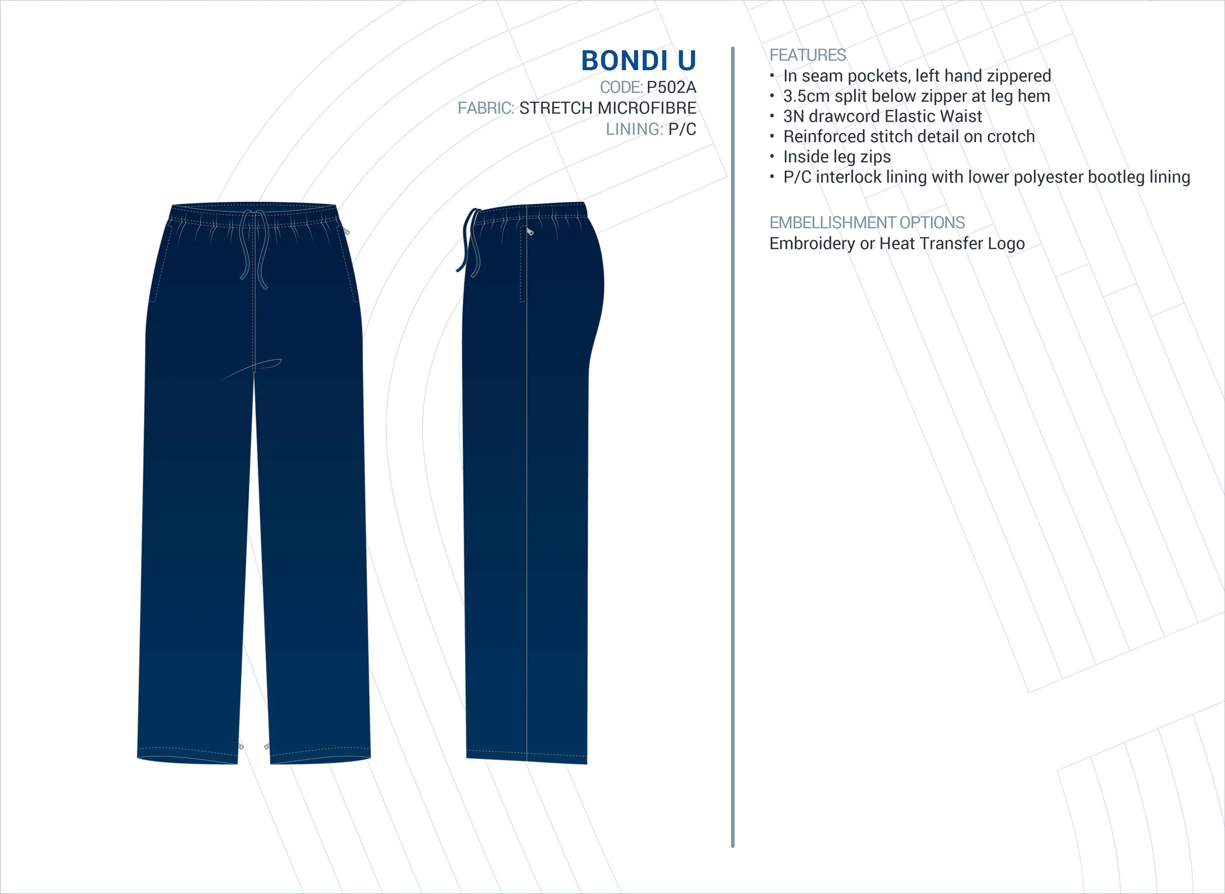 Unisex Bondi Stretch Microfibre Trackpants