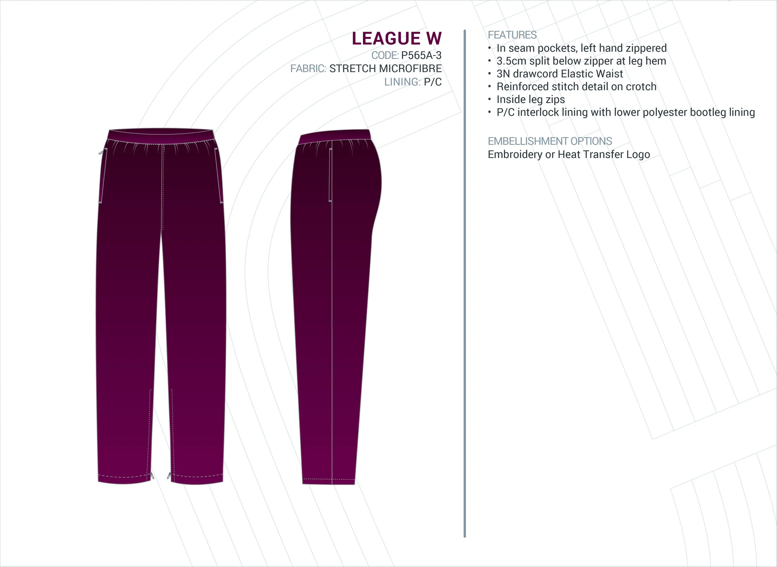 Women’s League Stretch Microfibre Trackpants