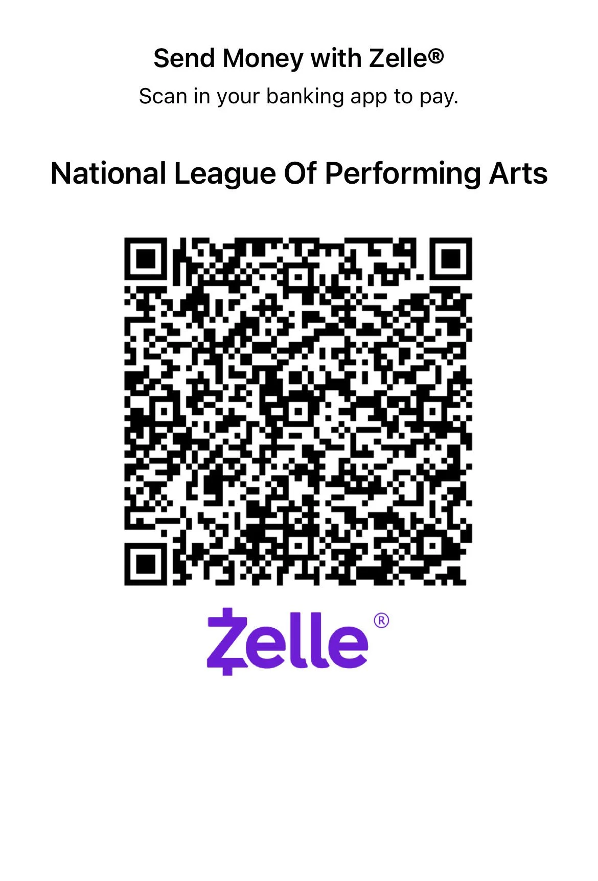 ZELLE QR Code National League Of Performing Arts zelle-qr-code-national-league-of-performing-arts