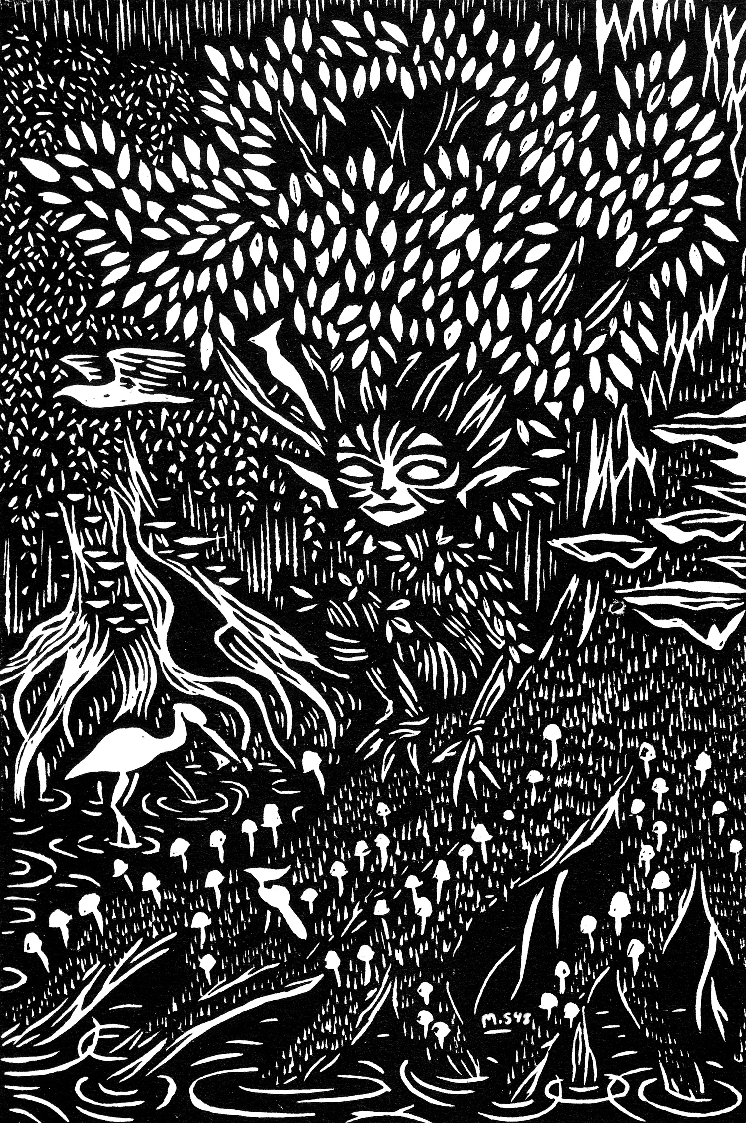 The Woods Witch linocut relief print