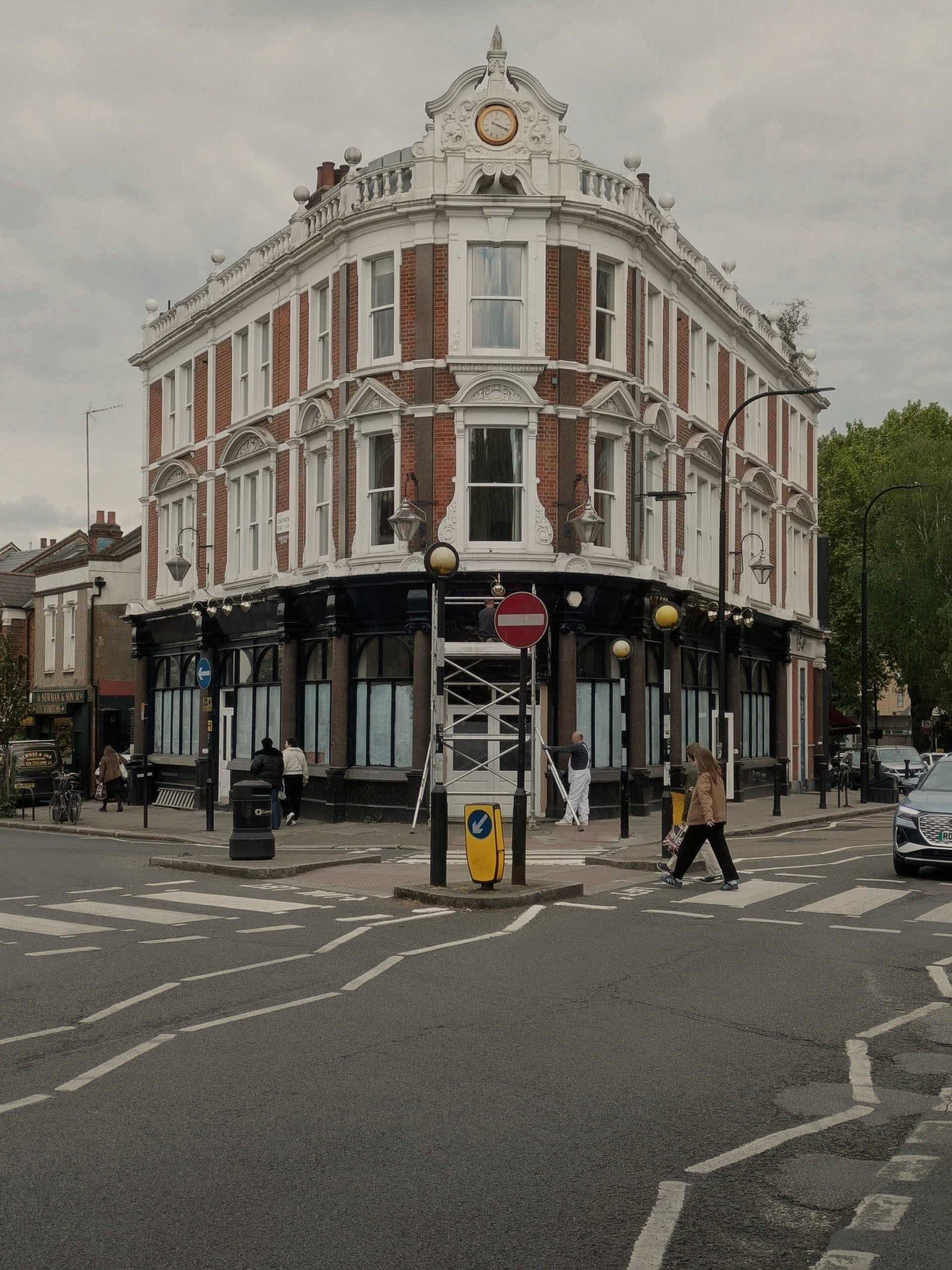 The Fleet Tavern pub refurbishment by Polysmiths, award-winning London architects — heritage stucco corner building near Hampstead Heath Overground station, Camden Conservation Area, NW3