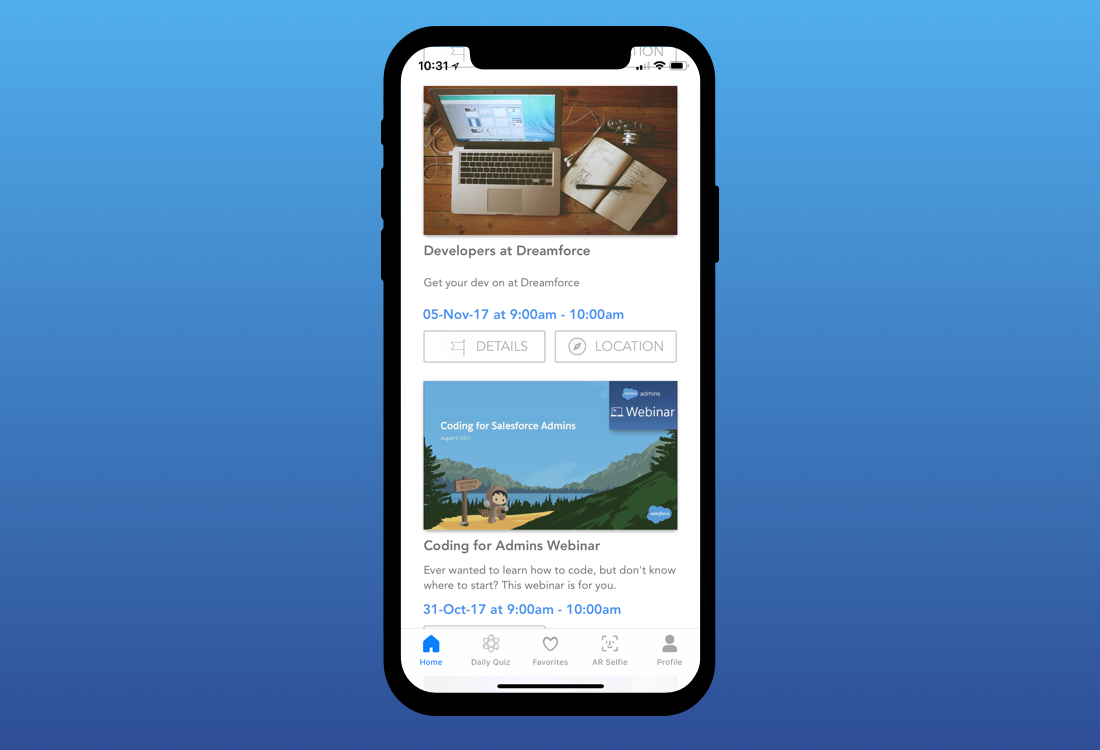 Administrators can create push notifications and event listings within a GUI via the Salesforce Platform.
