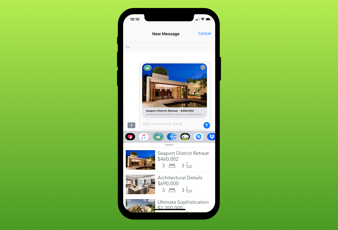 Share a property with a friend through iMessages.