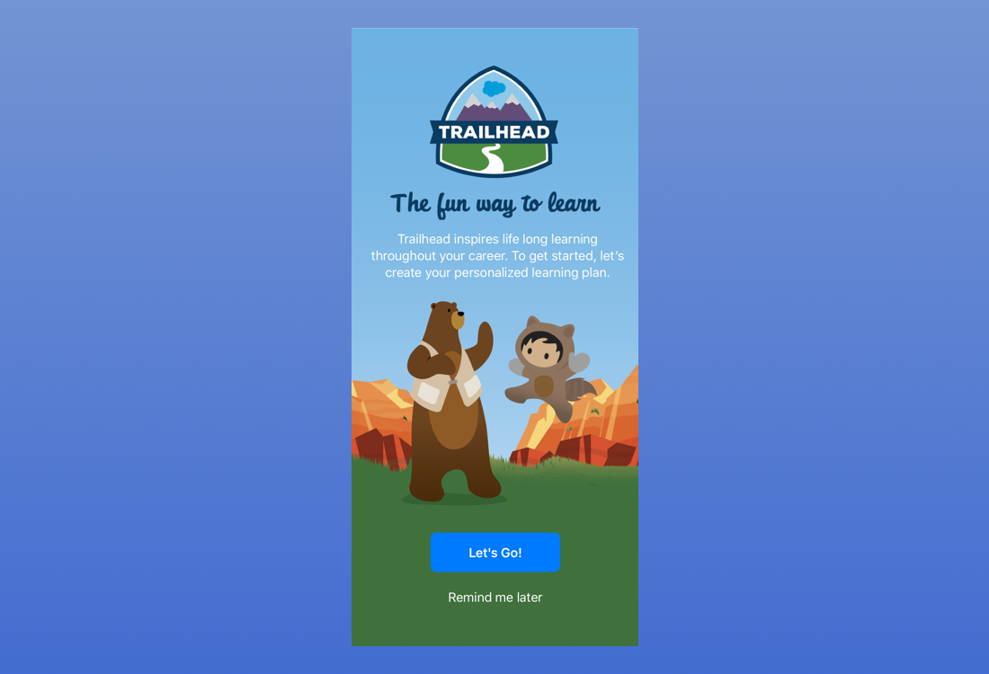 Home screen captures the fun nature of Trailhead