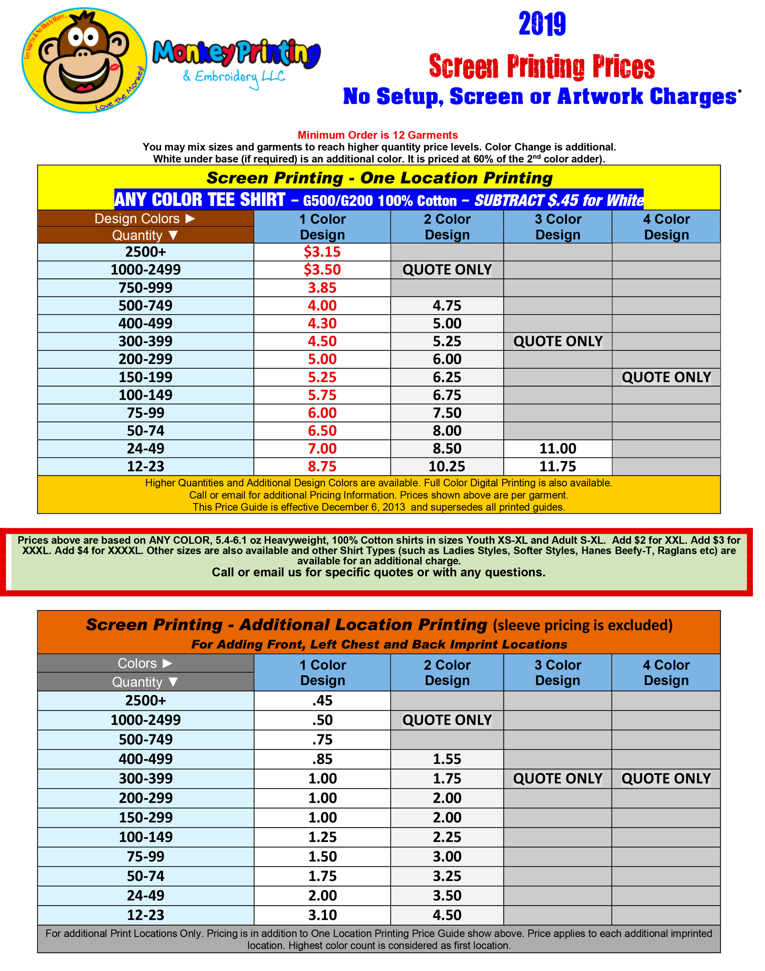screen printing prices