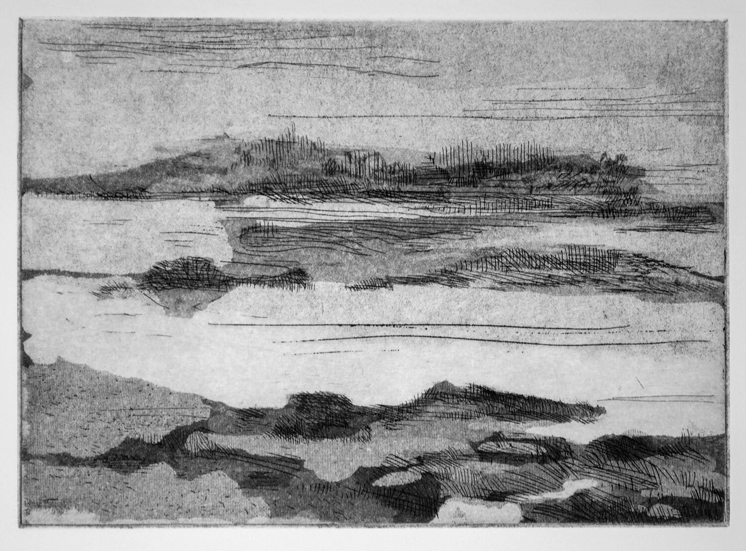 Island Revealed, 2015. Etching 6x8"