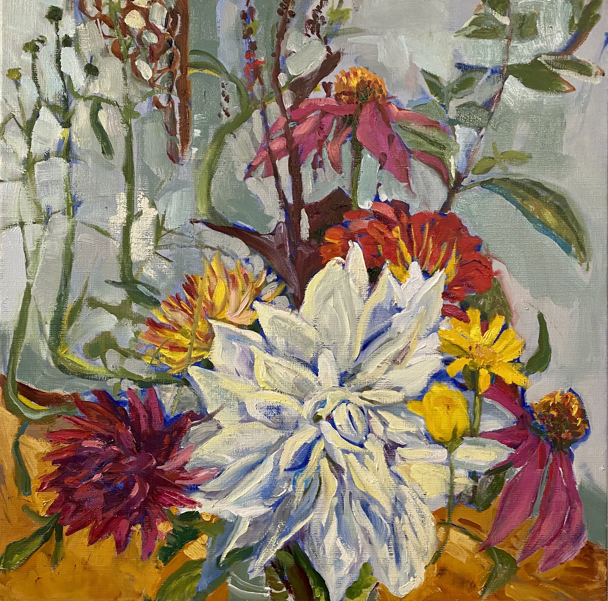 Late Summer Blooms, 2021. Oil on linen, 16 x 16"
