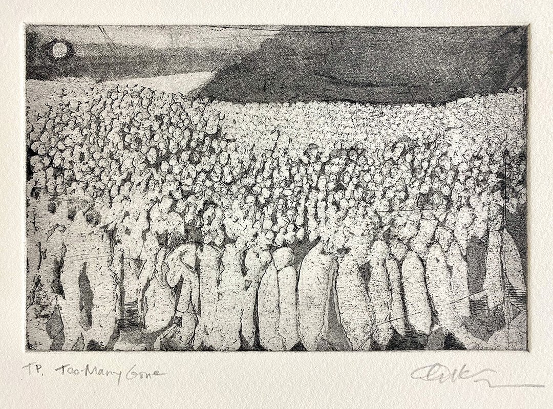 Too many gone, 2023. Soft ground etching, 4x6"