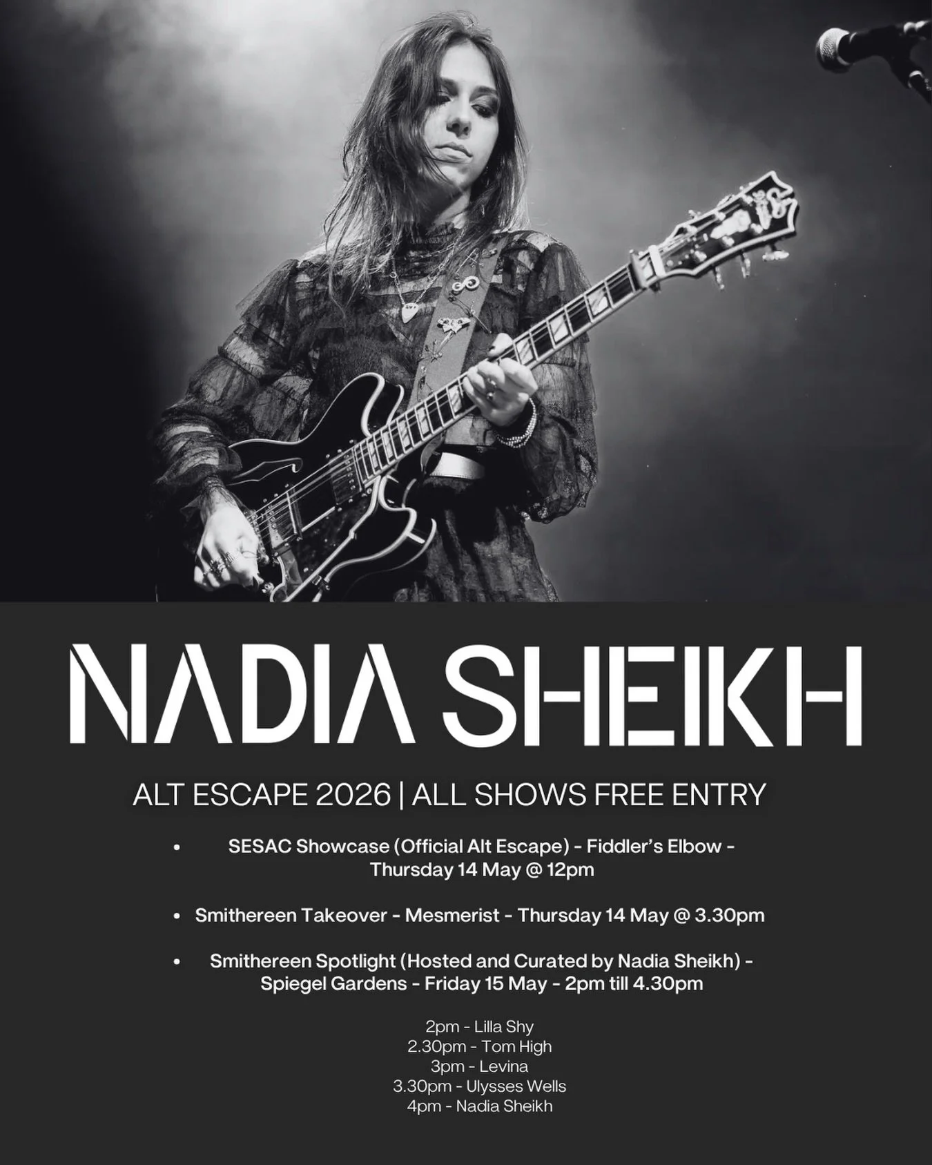 Brighton see you in a few days!! ✨

Thursday 14th May -&nbsp;@sesac Alt Escape&nbsp;@greatescapefest showcase at&nbsp;@fiddlerselbow_btn&nbsp;- 12pm&nbsp;

Thursday 14th May -&nbsp;@smithereenmusicgroup Takeover at&nbsp;@mesmeristbar - 3.30pm&nbsp;

