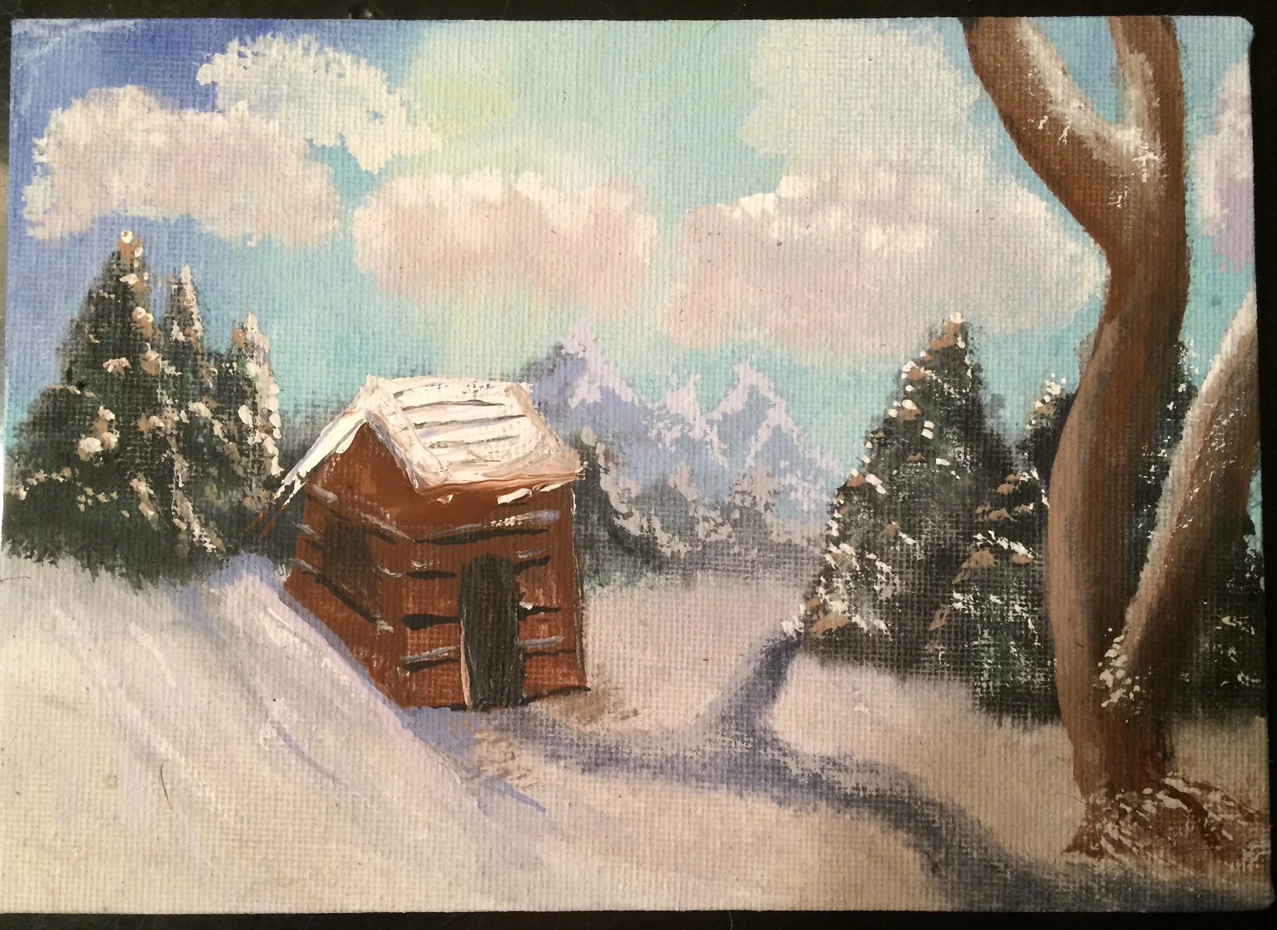 "Log Cabin", 4x6, Acrylic on Canvas