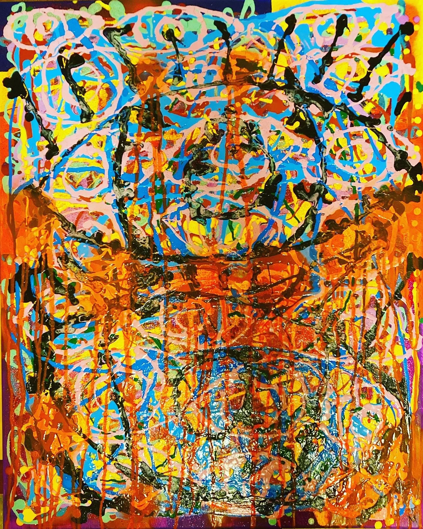 "Awakenings", 24x36, Acrylic, Spray Paint and Glitter Glue on Canvas