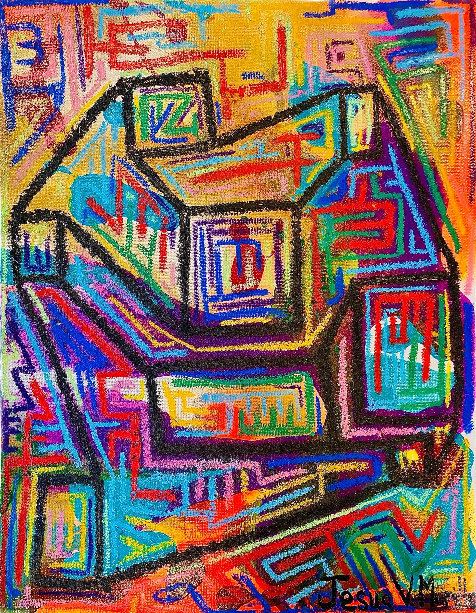 "Watch Party", 11x14, Acrylic and Oil Stick on Canvas Board