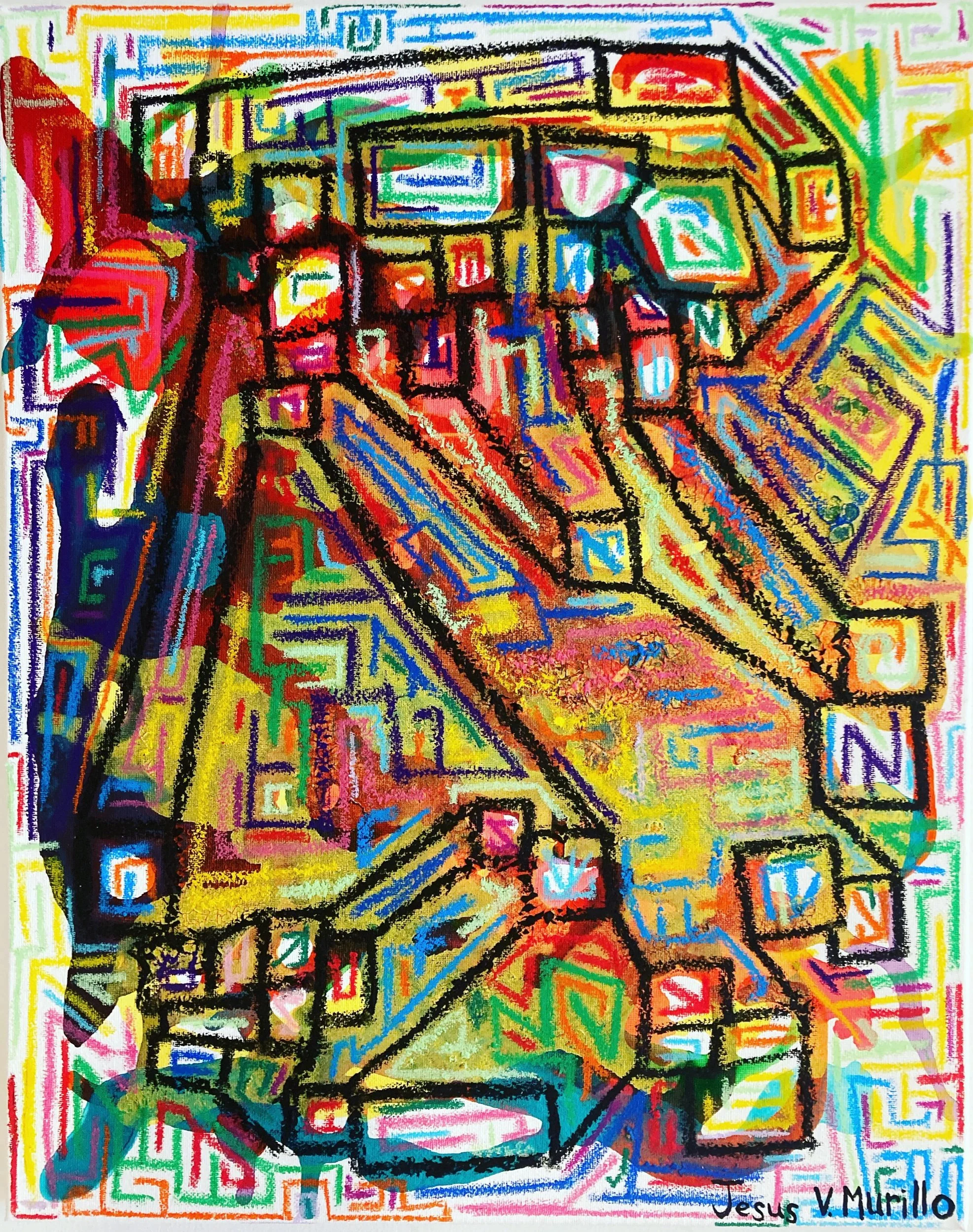 "Father's Day", 16x20, Acrylic and Oil Stick on Canvas