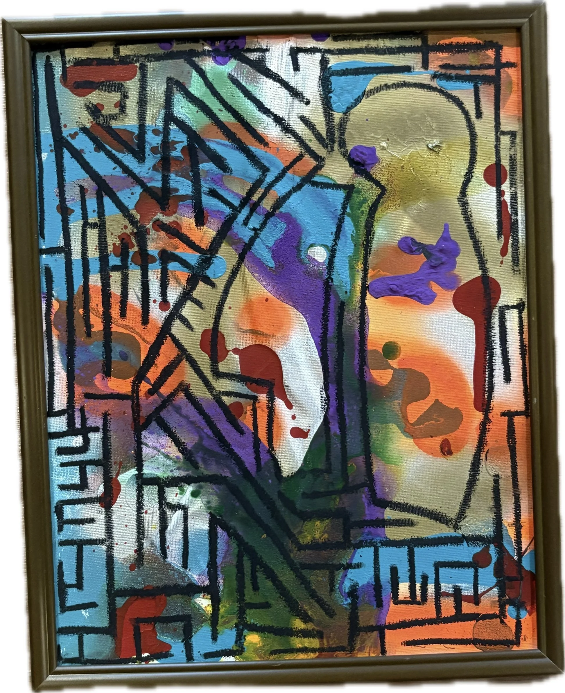 "Untitled", 11x14, Acrylic, Spray Paint and Oil Stick on Canvas Board