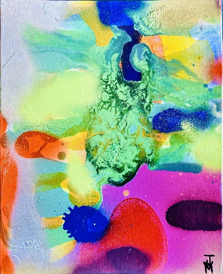 "In the Beginning" 8x10, Acrylic and Spray Paint on Canvas Board