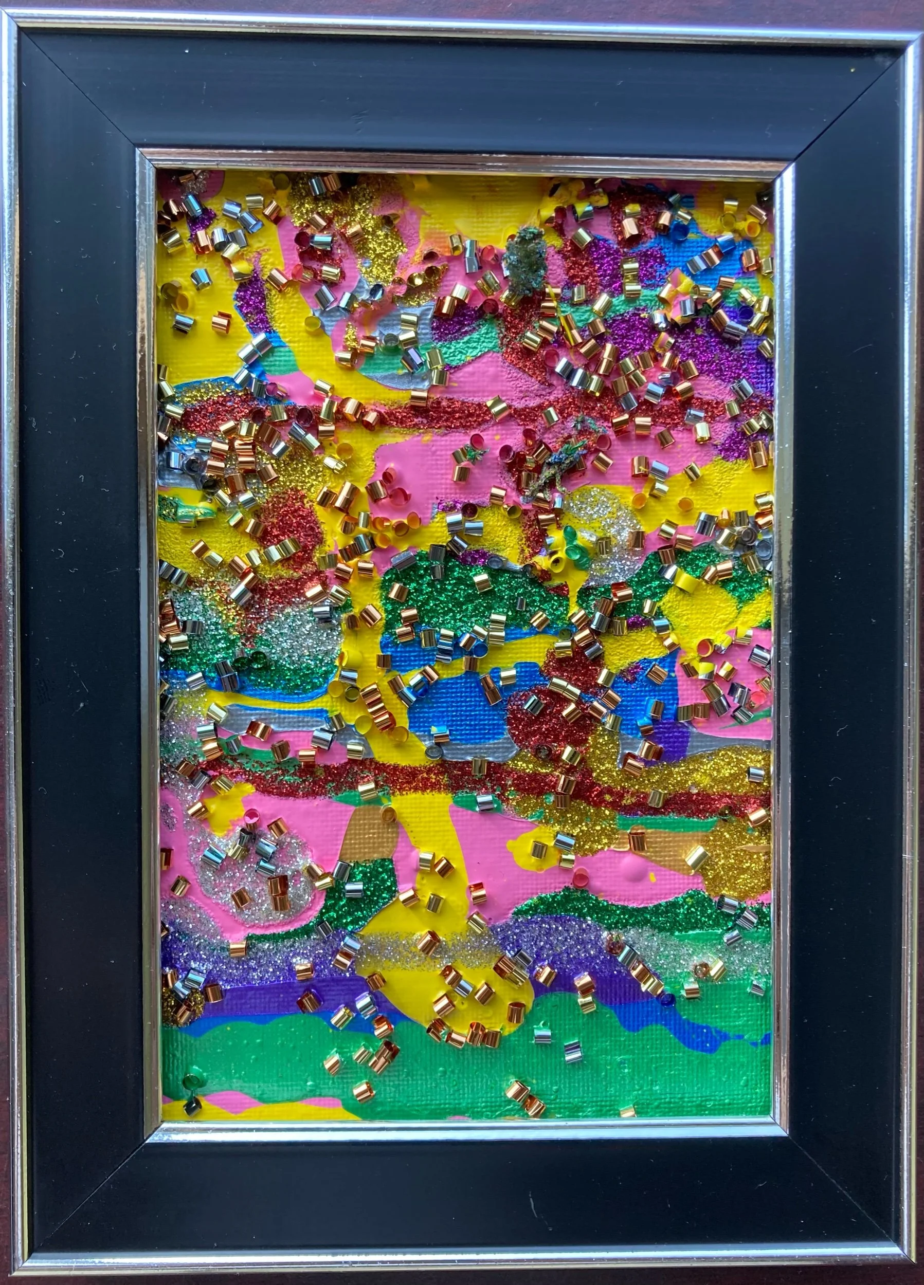 "Candide 9/18", 4x6, Acrylic, Tempera, and Confetti on Canvas Board
